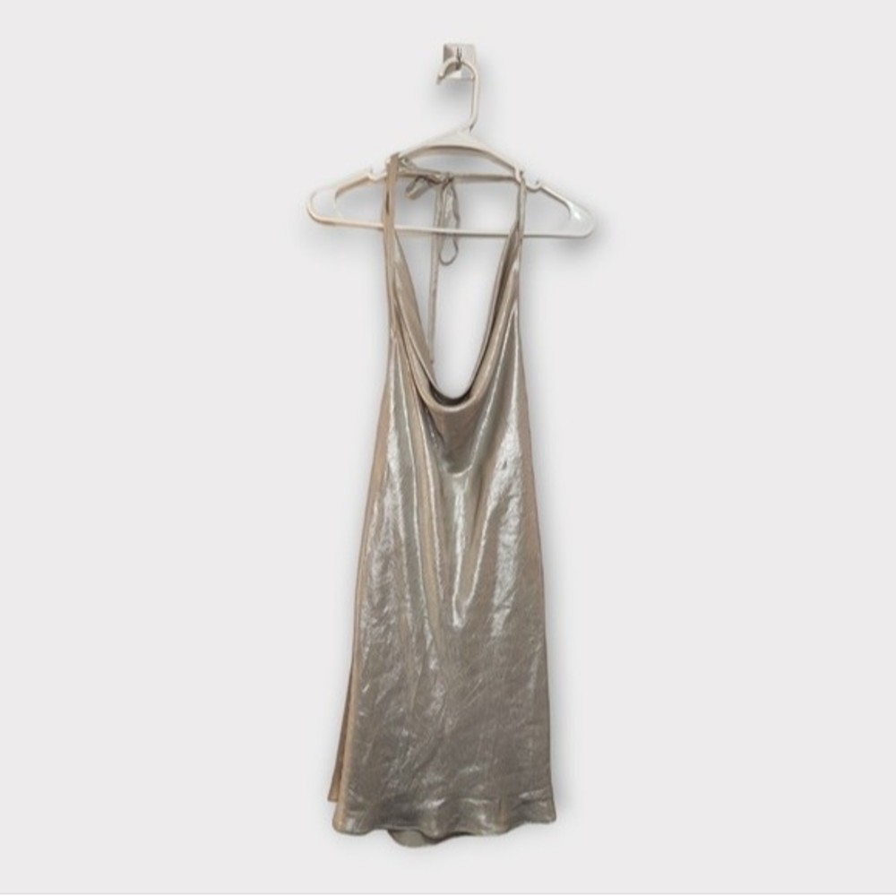 Zara Metallic Draped Neck Halter Dress XL